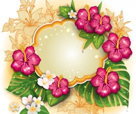 Tropical summer flower frame background vector 03