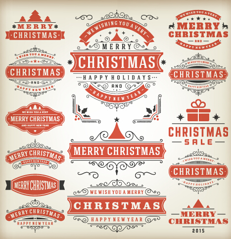 Vintage 2015 christmas labels creative vector 04