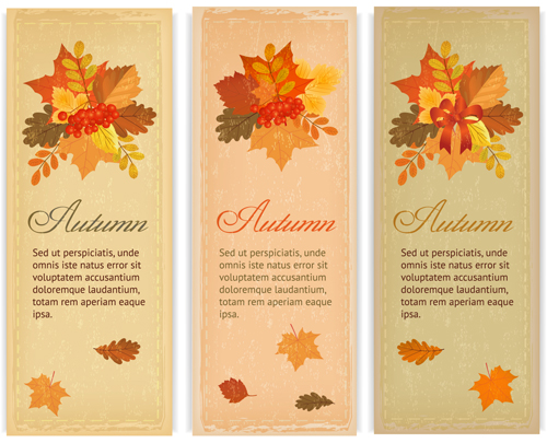 Vintage autumn leaves vector banners 01