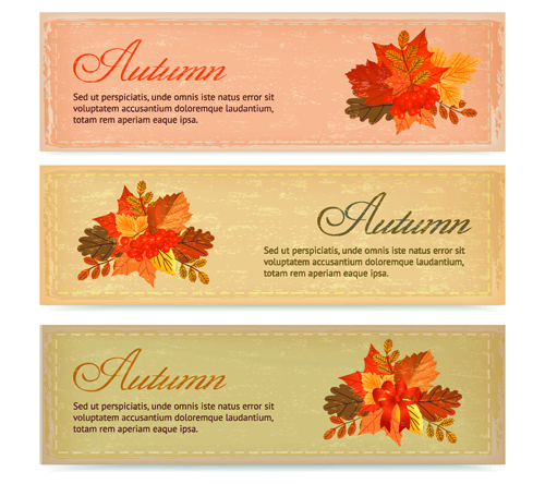 Vintage autumn leaves vector banners 02