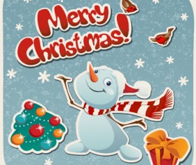 Vintage christmas cartoon card vector 01