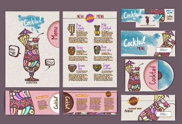 Vintage cocktail corporate identity kit vector 04
