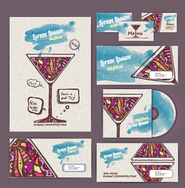 Vintage cocktail corporate identity kit vector 05