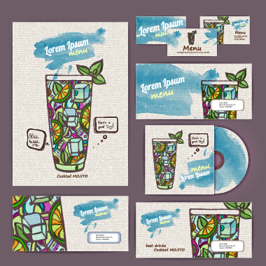 Vintage cocktail corporate identity kit vector 06