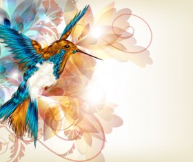 Vintage flower and birds background art vector 01