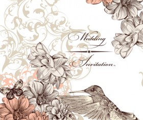 Vintage flower and birds background art vector 04