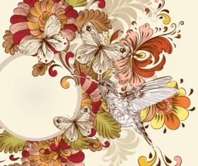 Vintage flower and birds background art vector 05