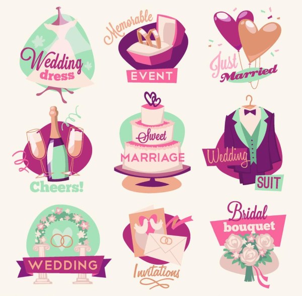 Wedding celebrations logos vector graphics