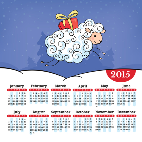 Year of the sheep 2015 calendar vector 01