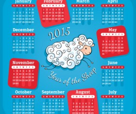 Year of the sheep 2015 calendar vector 02