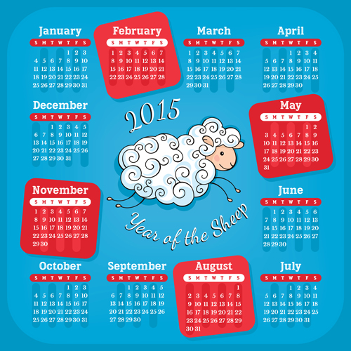 Year of the sheep 2015 calendar vector 02