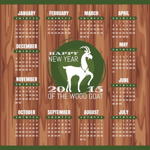 Year of the sheep 2015 calendar vector 03