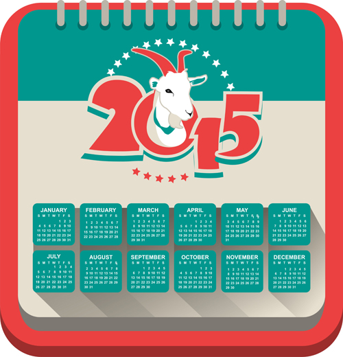 Year of the sheep 2015 calendar vector 04