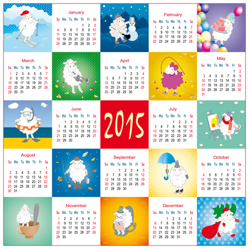 Year of the sheep 2015 calendar vector 05