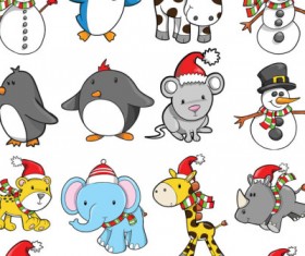 Cartoon Christmas animals vector
