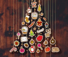2015 Christmas baubles with dark wood background vector 01