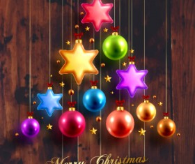 2015 Christmas baubles with dark wood background vector 02