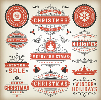 2015 Christmas sales labels vintage vector 02