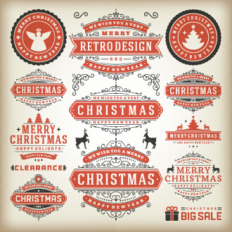 2015 Christmas sales labels vintage vector 05