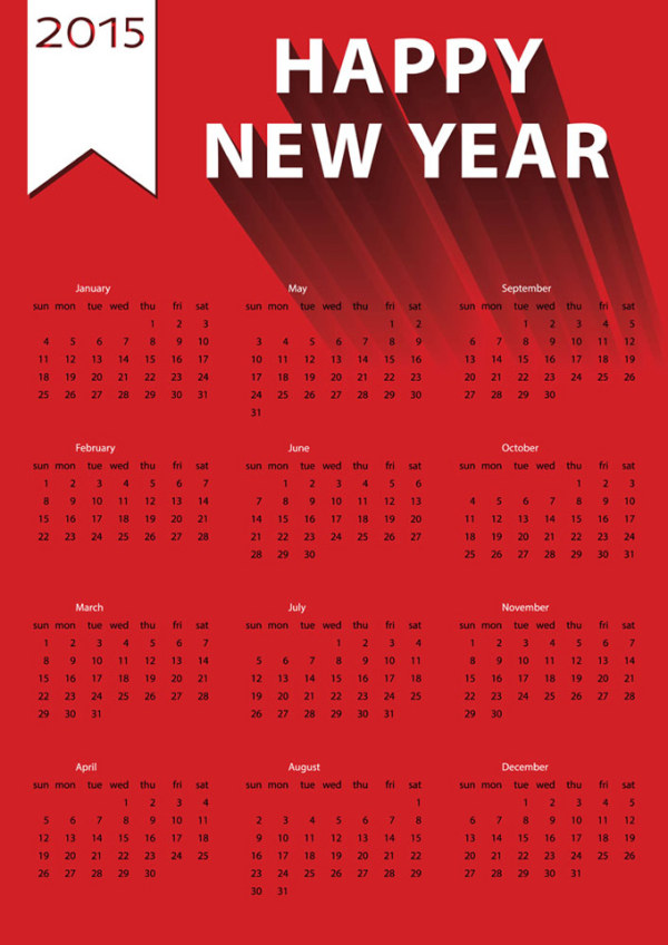 2015 New year calendar red vector