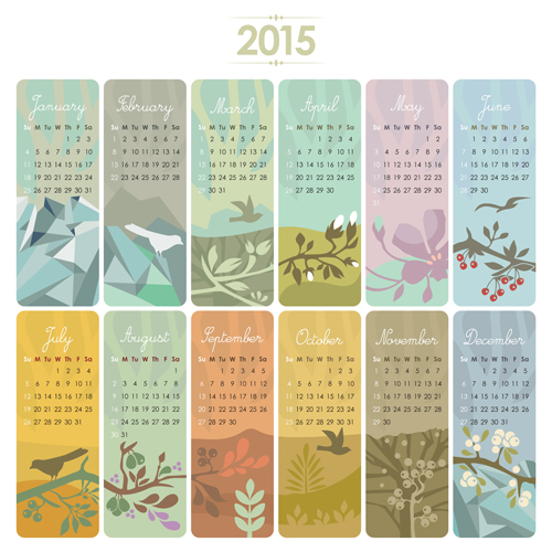 2015 calendar cards floral vector