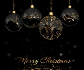 2015 christmas black background with glass baubles vector 01