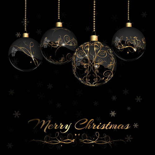 2015 christmas black background with glass baubles vector 01