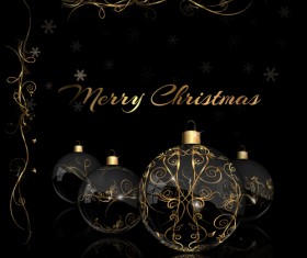 2015 christmas black background with glass baubles vector 02