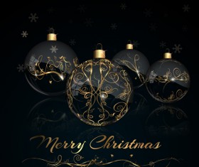 2015 christmas black background with glass baubles vector 03