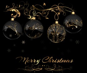2015 christmas black background with glass baubles vector 04