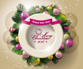 2015 christmas round frame and baubles background