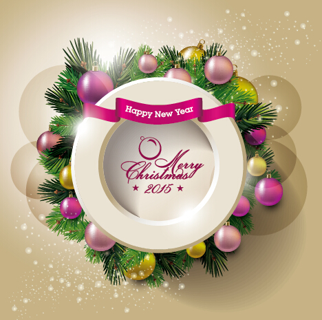 2015 christmas round frame and baubles background