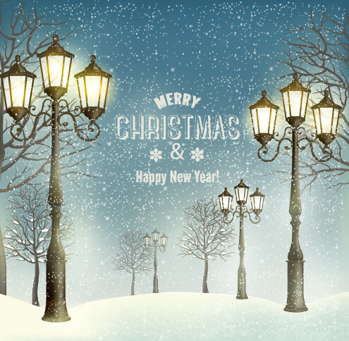 2015 christmas street lamp and snow background 01