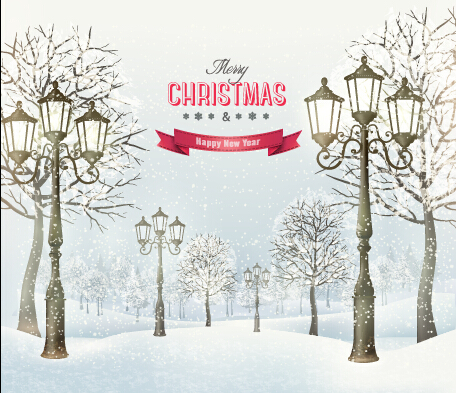 2015 christmas street lamp and snow background 02