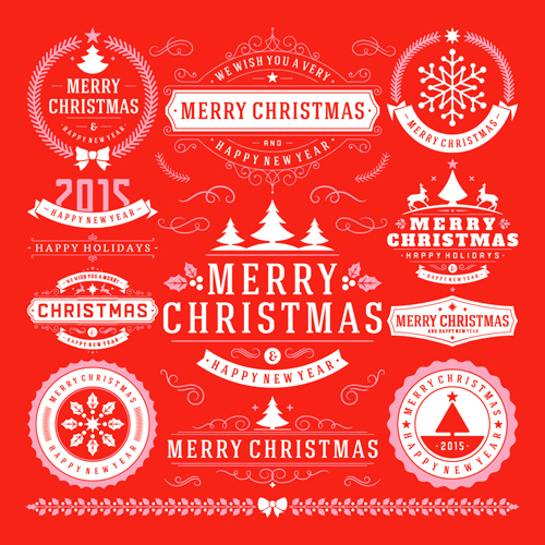 2015 christmas with happy holiday labels vector 01