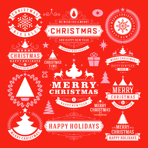 2015 christmas with happy holiday labels vector 02