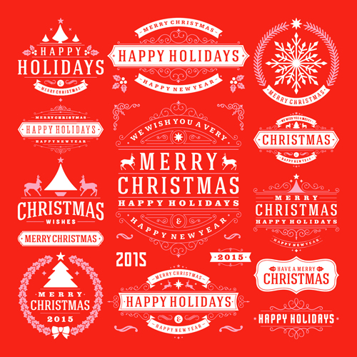 2015 christmas with happy holiday labels vector 03