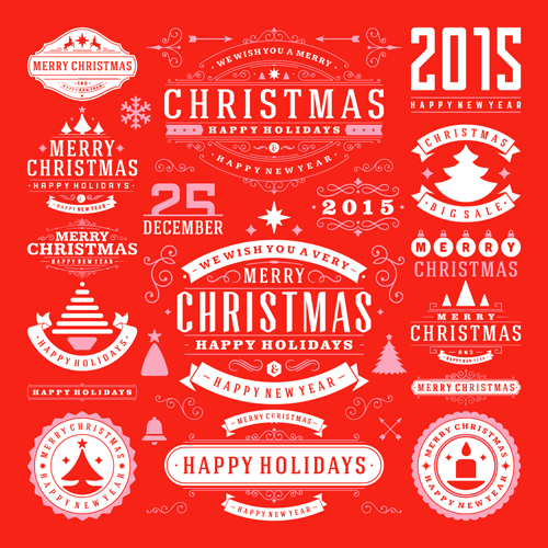 2015 christmas with happy holiday labels vector 04