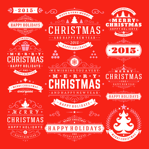 2015 christmas with happy holiday labels vector 05