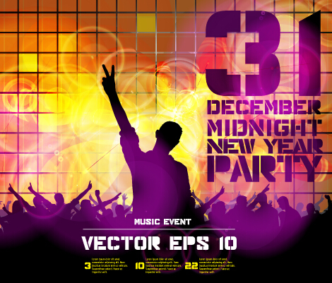 2015 new year midnight music party poster vector 01