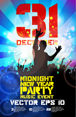 2015 new year midnight music party poster vector 02