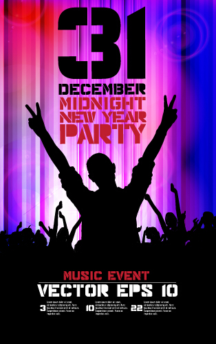 2015 new year midnight music party poster vector 03