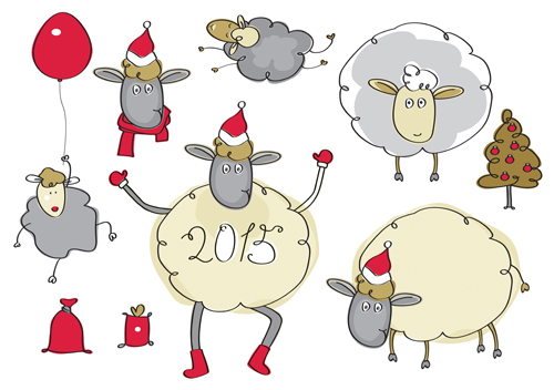 2015 new year with christmas and funny sheep vector 04