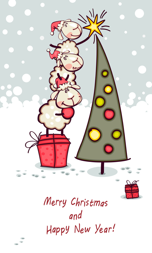 2015 new year with christmas and funny sheep vector 05