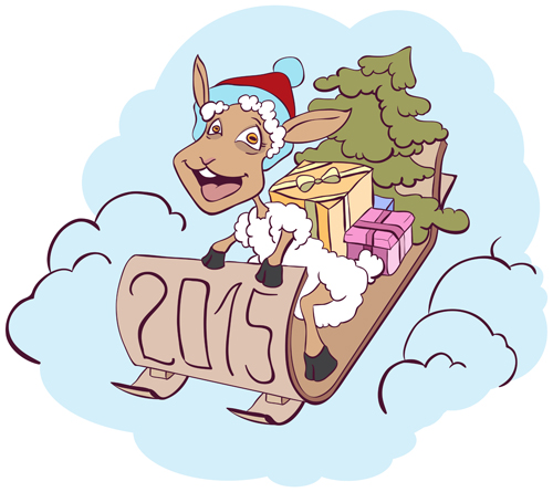 2015 new year with christmas and funny sheep vector 06