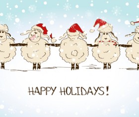 2015 new year with christmas and funny sheep vector 07