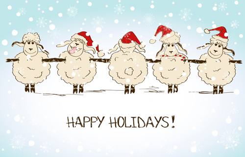 2015 new year with christmas and funny sheep vector 07