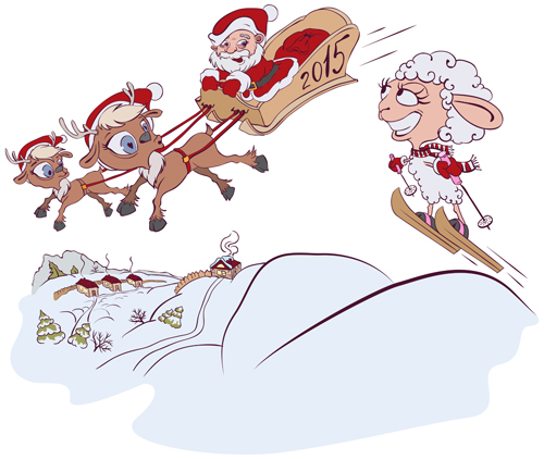 2015 new year with christmas and funny sheep vector 08