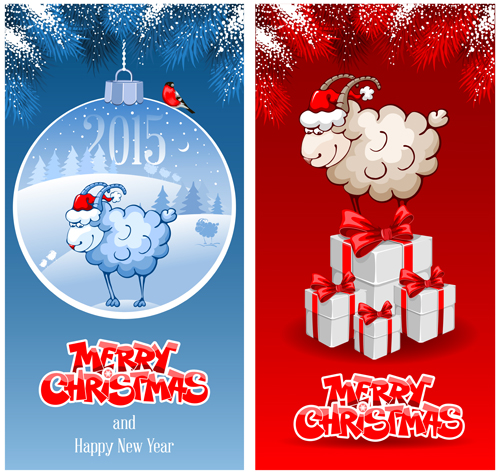 2015 new year with christmas sheep cards vector