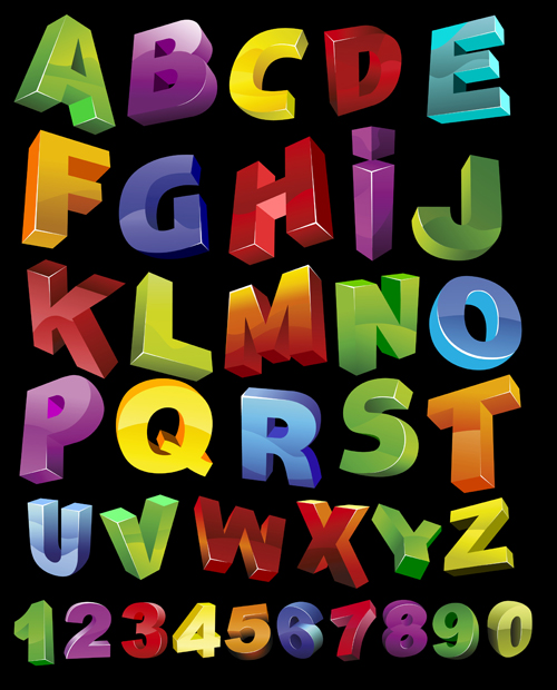 3D shiny alphabet and numbers vector design 01